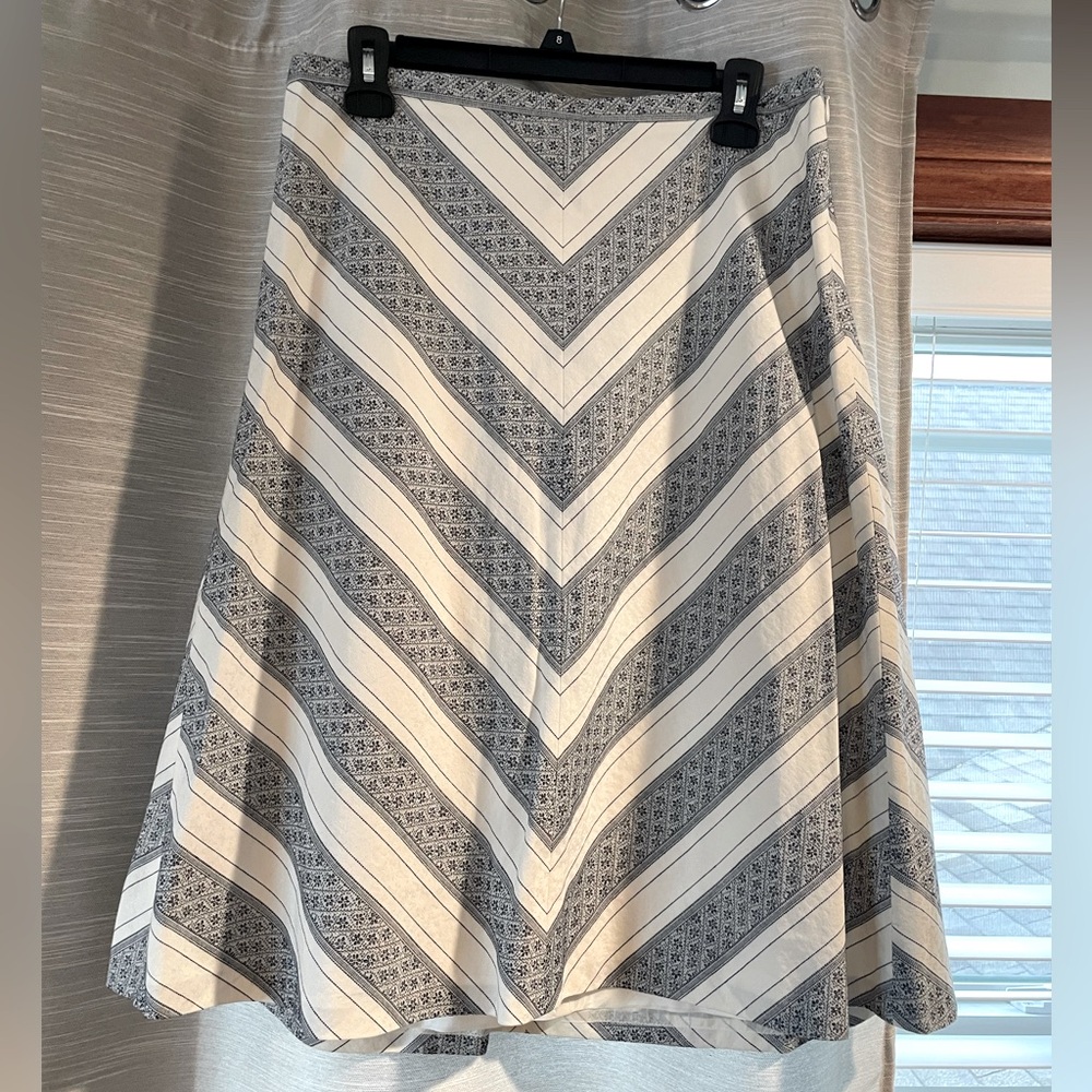 Chevron Patterned Navy and White Cotton Skirt
